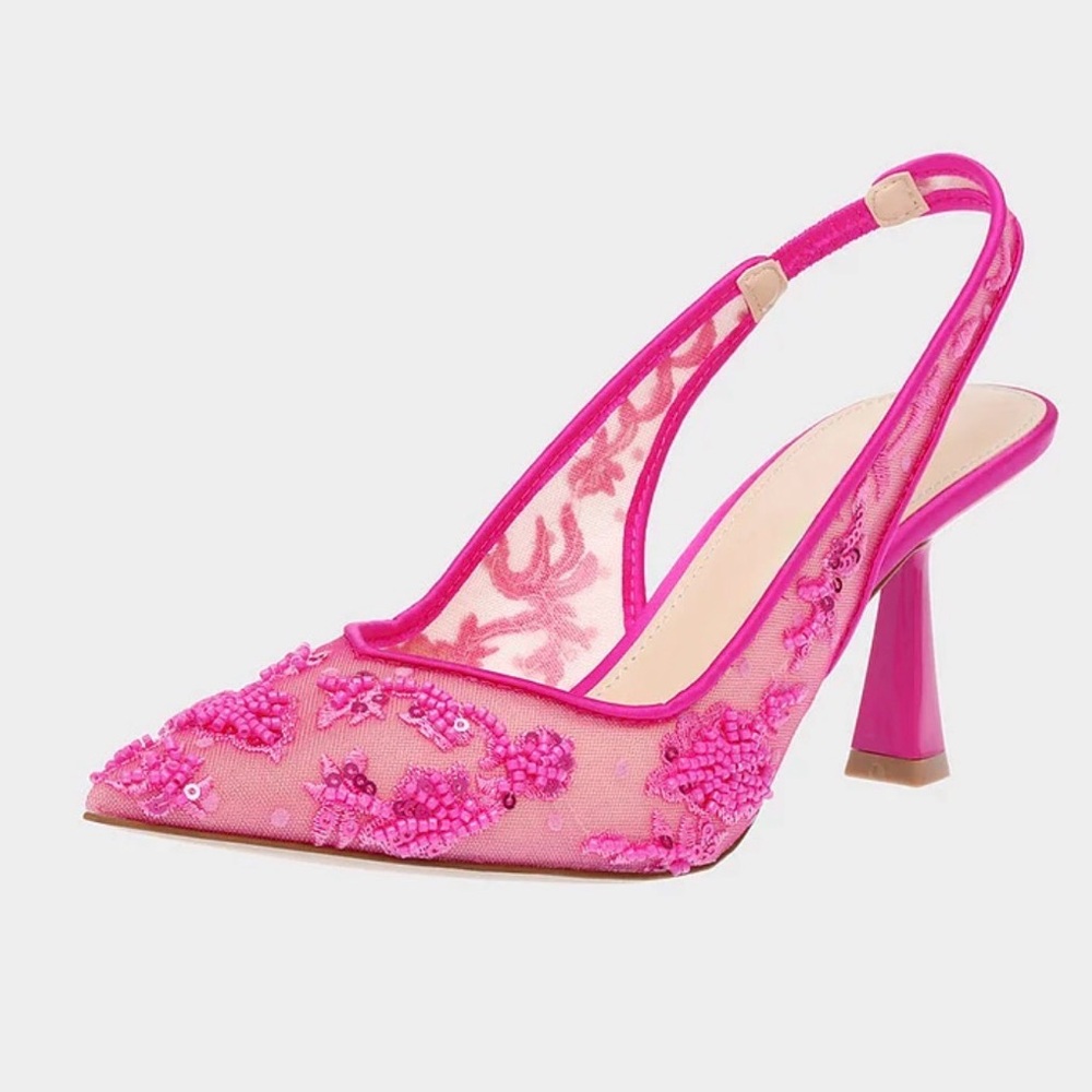 New Betsey Johnson Vibrant Pink Embroidered Heels